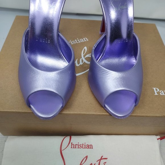 CHRISTIAN LOUBOUTIN Me Dolly Metallic Leather Lilac Smoke Heel Mule Sandal - Picture 7 of 10
